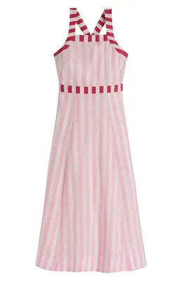 Boden Boden Cross Back Linen Blend Dress in Pink Ivory — Women Spring pink Dresses