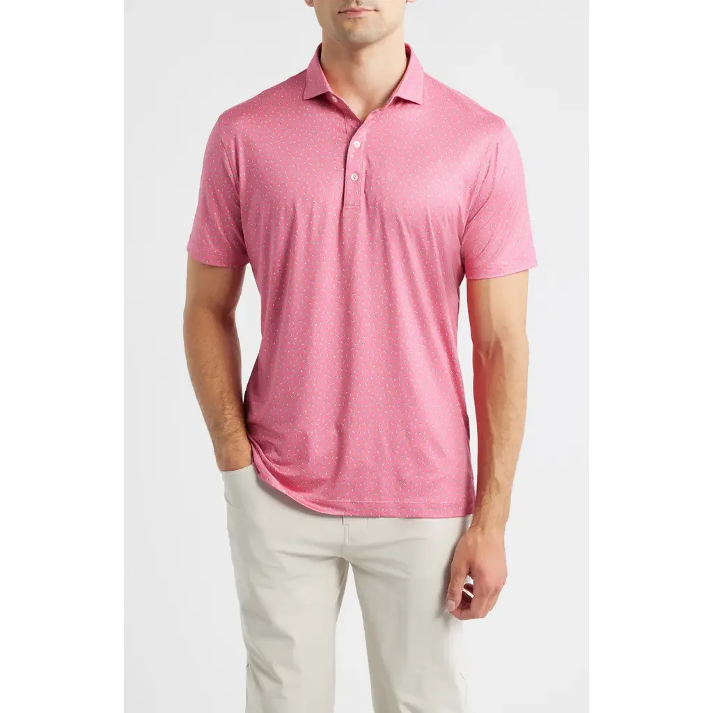 johnnie-O johnnie-O Tini Dancer Martini Print Featherweight Performance Polo in Pink Lemonade — Men Spring pink Tops