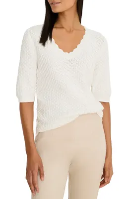 NIC+ZOE NIC+ZOE Scallop Textured Sweater in Paper White — Women Spring white Tops