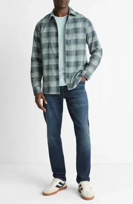 Vince Vince Big Sky Gradient Check Cotton Button-Up Shirt in Rapids Combo — Men Summer grey Tops