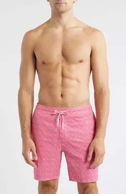 johnnie-O johnnie-O Scallop Swim Trunks in Dahlia — Men Spring red Swimwear