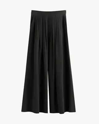 Cuyana Washable Silk Cropped Pleated Pant - Black / Extra in black — Winter black Pants