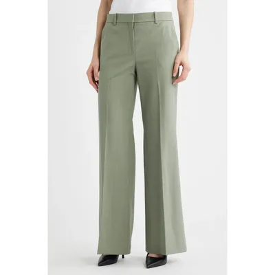 Theory Theory Fluid Flare Stretch Wool Pants in Vetiver Melange — Women Autumn grey Pants