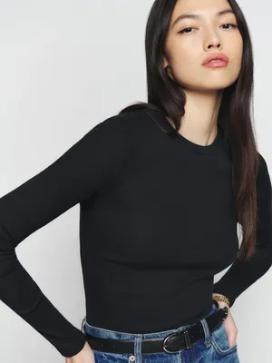Reformation Reformation Davy Long Sleeve Crewneck T-Shirt Black in Black — Women Winter black T-Shirts & Tees