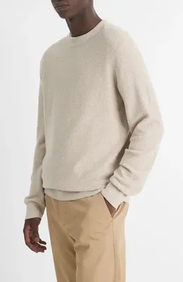 Vince Vince Geometric Jacquard Wool & Cotton Blend Crewneck Sweater in British Khaki — Men Autumn beige Tops