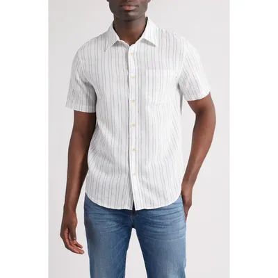 AG AG Aiden Stripe Short Sleeve Button-Up Shirt in Micro Blue/white Stripe — Men Summer white Tops