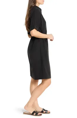 NIC+ZOE NIC+ZOE Rumba Tie Belt Linen Blend Shirtdress in Black Onyx — Women Winter black Dresses