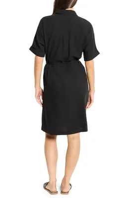NIC+ZOE NIC+ZOE Rumba Tie Belt Linen Blend Shirtdress in Black Onyx — Women Winter black Dresses