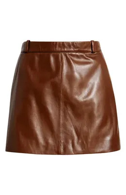 FRAME FRAME The Leather Miniskirt in Dark Brown — Women Autumn chocolate Skirts
