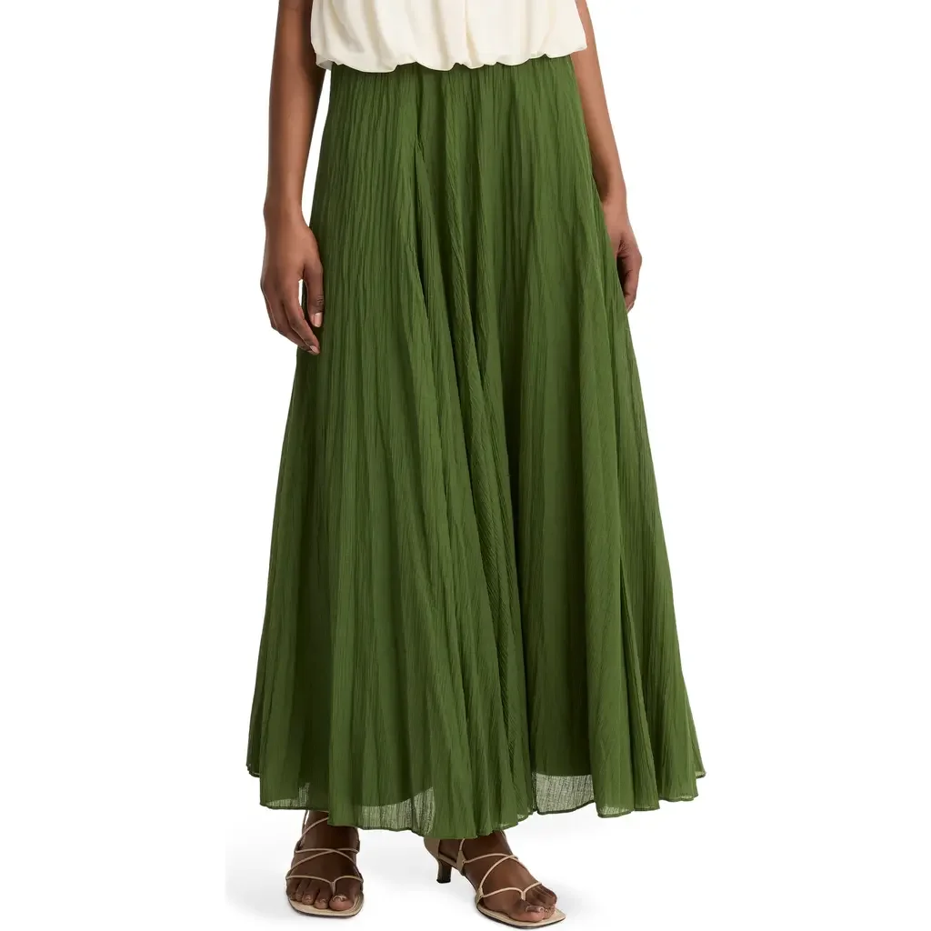 Vince Vince Crinkled Maxi Skirt in Herb — Women Autumn green Skirts