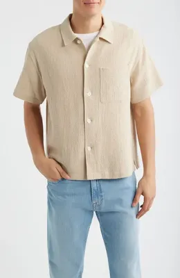 FRAME FRAME Open Weave Short Sleeve Cotton Blend Button-Up Shirt in Light Stone — Men Spring beige Tops