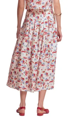 Boden Boden Valentina Linen Midi Skirt in Ivory, Bloom Scatter in Ivory/ Bloom Scatter — Women Spring white Skirts