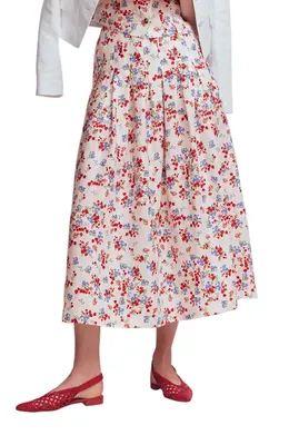 Boden Boden Valentina Linen Midi Skirt in Ivory, Bloom Scatter in Ivory/ Bloom Scatter — Women Spring white Skirts