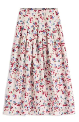 Boden Boden Valentina Linen Midi Skirt in Ivory, Bloom Scatter in Ivory/ Bloom Scatter — Women Spring white Skirts