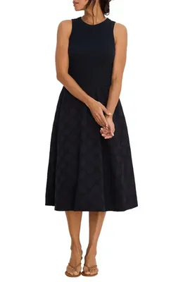 NIC+ZOE NIC+ZOE Sofia Diamond Eyelet Midi Dress in Dark Indigo — Women Winter navy Dresses