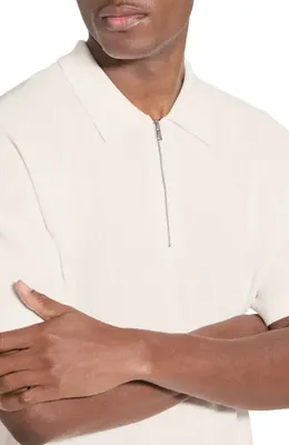 Theory Theory Tactile Cotton Quarter Zip Polo in Winter Ivory — Men Winter white Polos