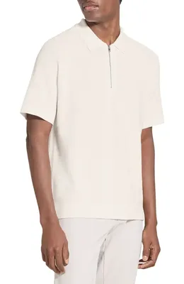 Theory Theory Tactile Cotton Quarter Zip Polo in Winter Ivory — Men Winter white Tops