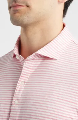 johnnie-O johnnie-O Seymour Stripe Featherweight Performance Polo in Pink Lemonade — Men Spring pink Tops