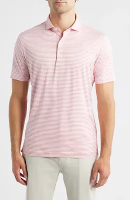 johnnie-O johnnie-O Seymour Stripe Featherweight Performance Polo in Pink Lemonade — Men Spring pink Tops
