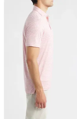 johnnie-O johnnie-O Seymour Stripe Featherweight Performance Polo in Pink Lemonade — Men Spring pink Tops