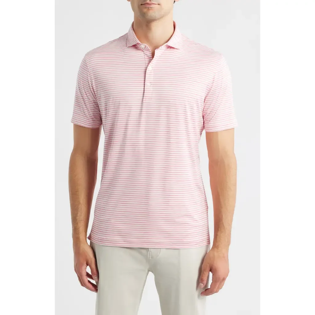 johnnie-O johnnie-O Seymour Stripe Featherweight Performance Polo in Pink Lemonade — Men Spring pink Tops