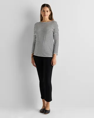 Quince Quince | Women's Bamboo Jersey Maternity Long Sleeve T-Shirt in Black/Black White Stripe — Women Winter black T-Shirts & Tees