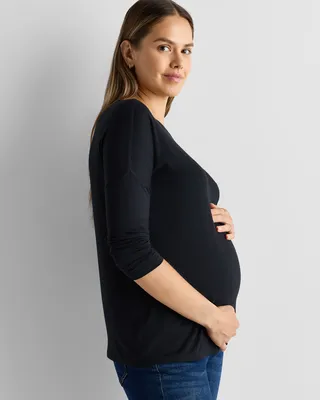 Quince Quince | Women's Bamboo Jersey Maternity Long Sleeve T-Shirt in Black/Black White Stripe — Women Winter black T-Shirts & Tees