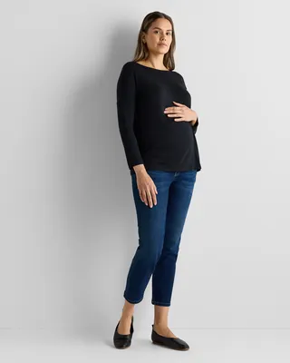 Quince Quince | Women's Bamboo Jersey Maternity Long Sleeve T-Shirt in Black/Black White Stripe — Women Winter black T-Shirts & Tees