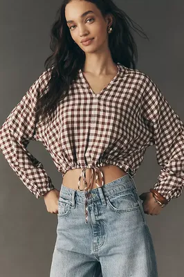 Cloth & Stone Cinched Waist V-Neck Top in black — Autumn black