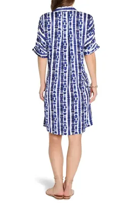 NIC+ZOE NIC+ZOE Devon Shibori Stripe Short Sleeve Shirtdress in Indigo Multi — Women Summer navy Dresses