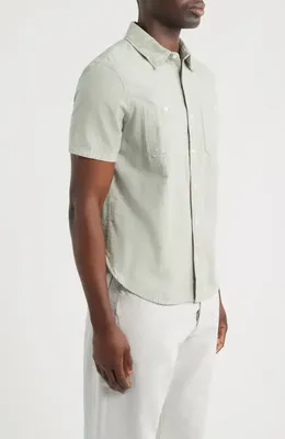 AG AG Mason Classic Fit Short Sleeve Button-Up Work Shirt in Faded Moss — Men Autumn khaki Tops