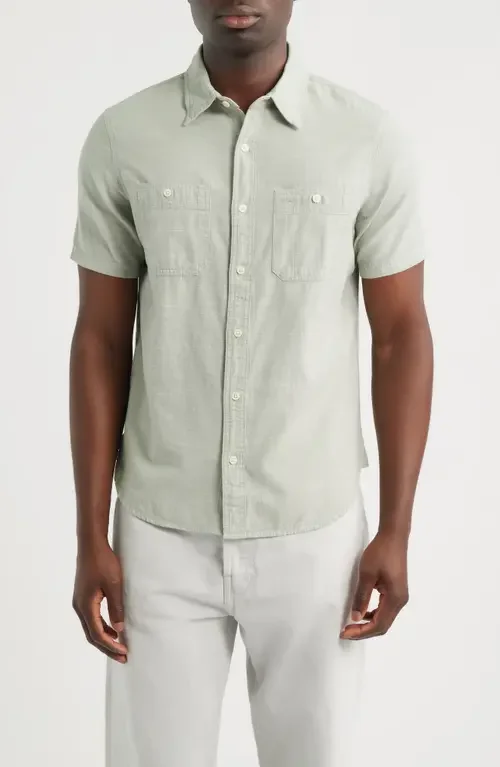 AG AG Mason Classic Fit Short Sleeve Button-Up Work Shirt in Faded Moss — Men Autumn khaki Tops