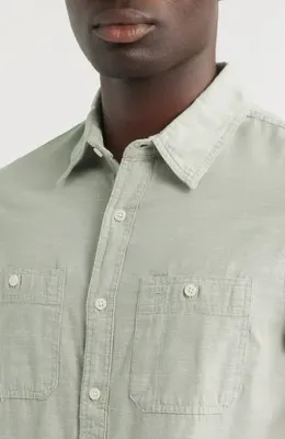 AG AG Mason Classic Fit Short Sleeve Button-Up Work Shirt in Faded Moss — Men Autumn khaki Tops