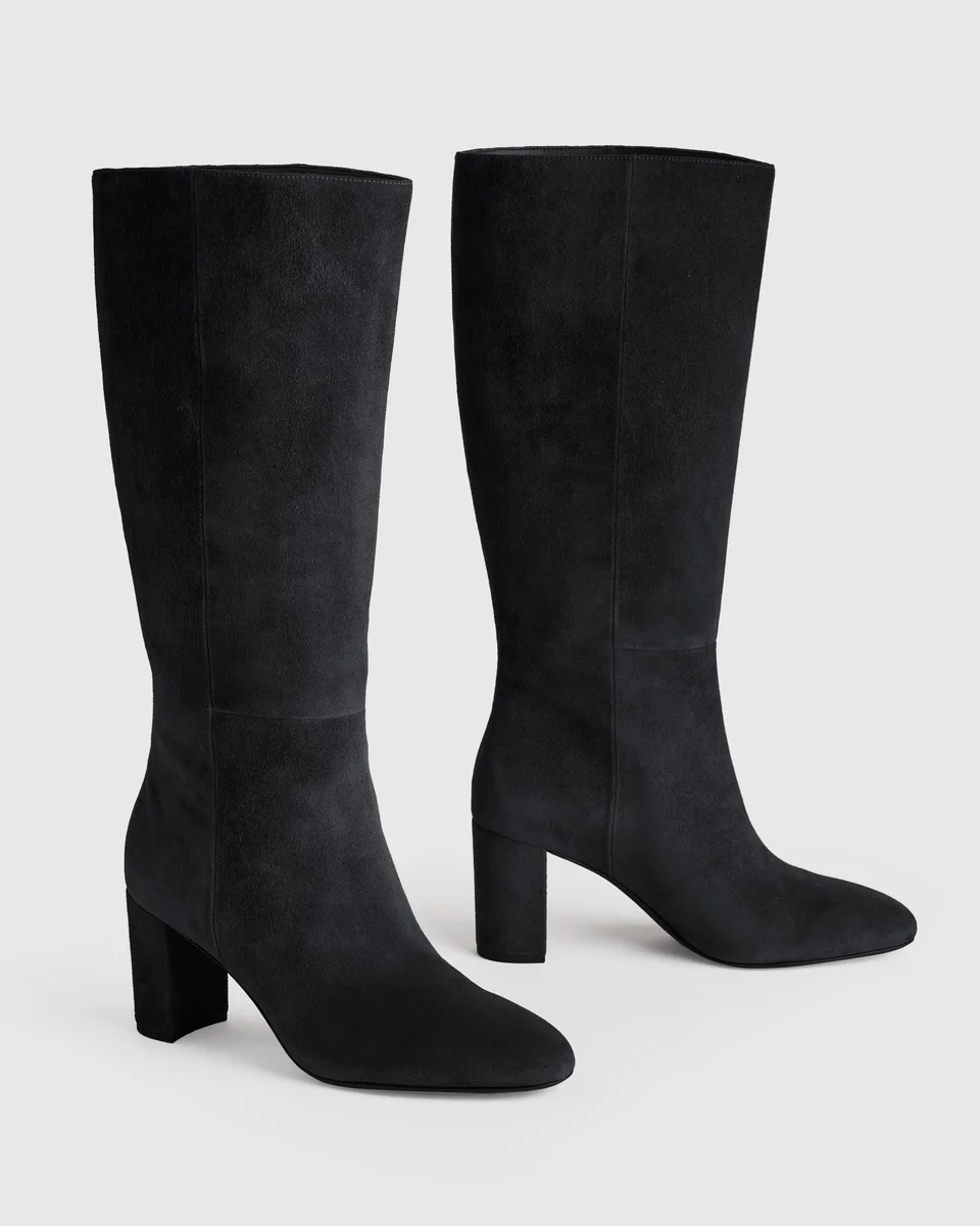 Quince Quince | Women's Italian Suede Block Heel Boots in Black — Women Winter black Accessories