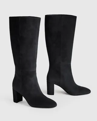 Quince Quince | Women's Italian Suede Block Heel Boots in Black — Women Winter black Accessories