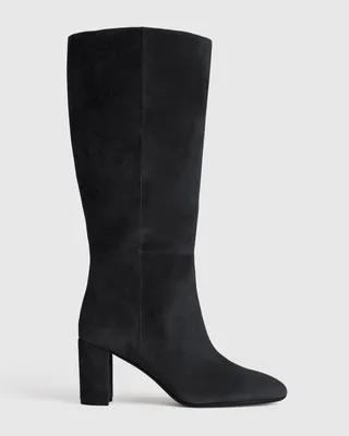Quince Quince | Women's Italian Suede Block Heel Boots in Black — Women Winter black Accessories