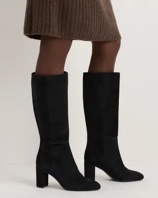 Quince Quince | Women's Italian Suede Block Heel Boots in Black — Women Winter black Accessories
