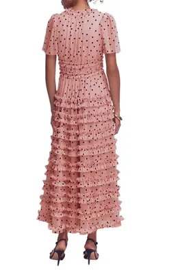 Boden Boden V-Neck Ruffle Tulle Dress in Ivory Black Spot — Women Spring pink Dresses