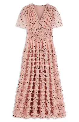 Boden Boden V-Neck Ruffle Tulle Dress in Ivory Black Spot — Women Spring pink Dresses