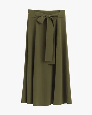 Cuyana Silk Belted Midi Skirt - Dark Olive / in green — Autumn green Pants