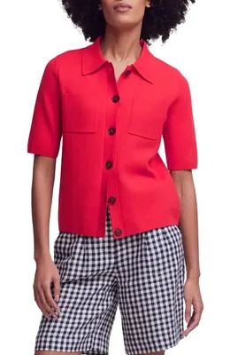 Boden Boden Knit Button-up Top in Poppy Red — Women Autumn red Tops
