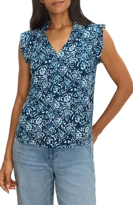 NIC+ZOE NIC+ZOE Shibori Print Ruffle Sleeveless Top in Indigo Multi — Women Summer navy Tops