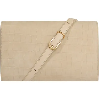 Vince Vince Croc Embossed Nubuck Leather Wallet on a Strap in Marzipan — Women Autumn tan Accessories