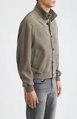 FRAME FRAME Rib Detail Suede Jacket in Smoky Green — Men Autumn green Outerwear