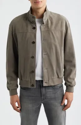 FRAME FRAME Rib Detail Suede Jacket in Smoky Green — Men Autumn green Outerwear