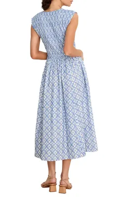 NIC+ZOE NIC+ZOE Amelia Embroidered Tile Cotton Midi Dress in Blue Multi — Women Summer silver Dresses