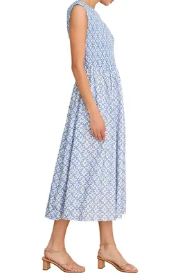 NIC+ZOE NIC+ZOE Amelia Embroidered Tile Cotton Midi Dress in Blue Multi — Women Summer silver Dresses