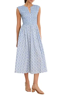 NIC+ZOE NIC+ZOE Amelia Embroidered Tile Cotton Midi Dress in Blue Multi — Women Summer silver Dresses