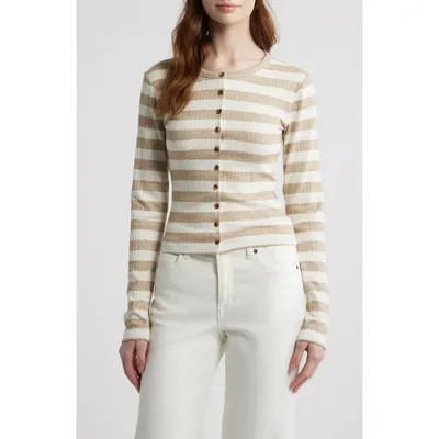 rag & bone rag & bone Stripe Rib Cardigan in Toffee — Women Autumn beige Tops