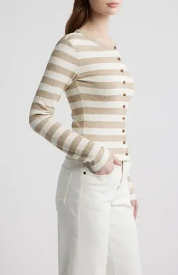 rag & bone rag & bone Stripe Rib Cardigan in Toffee — Women Autumn beige Sweaters & Knits